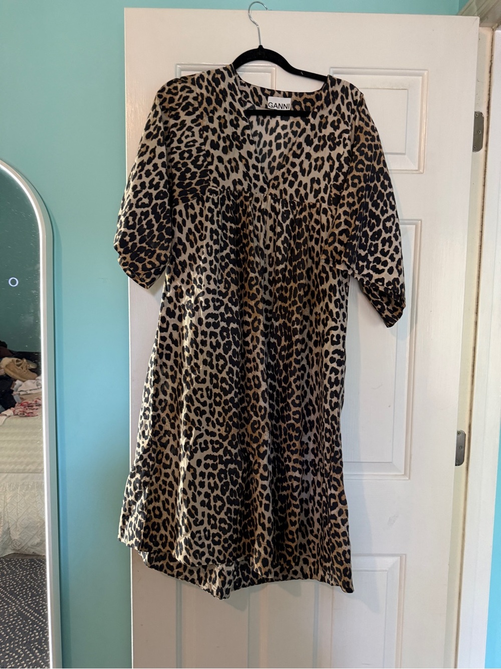 Ganni Leopard Print Midi Dress - Tan and Black